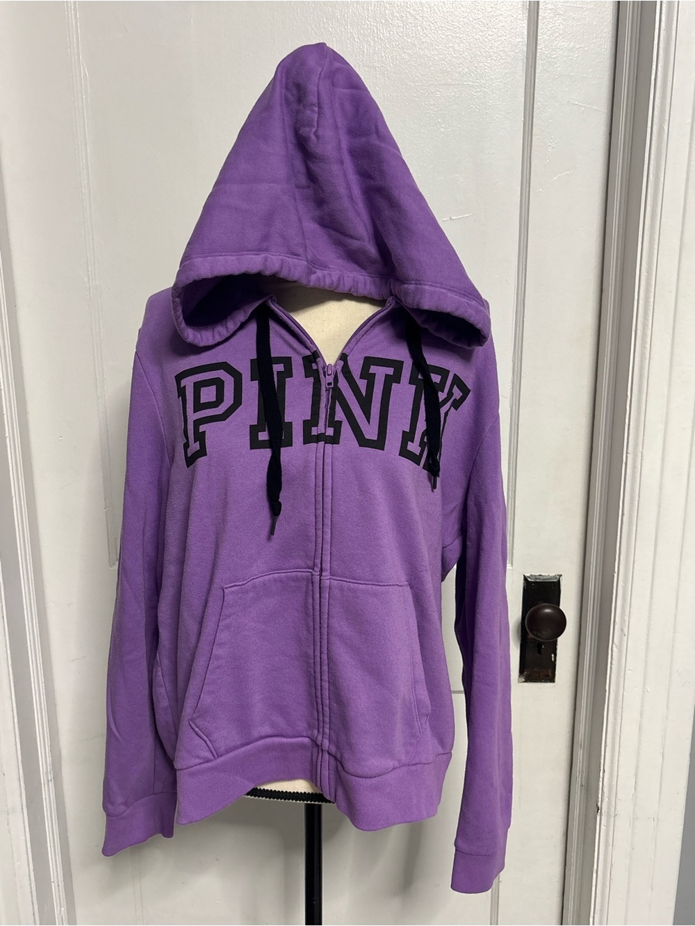 PINK Victoria's Secret Lavender Zip-Up Hoodie and Sweats with Black Lettering